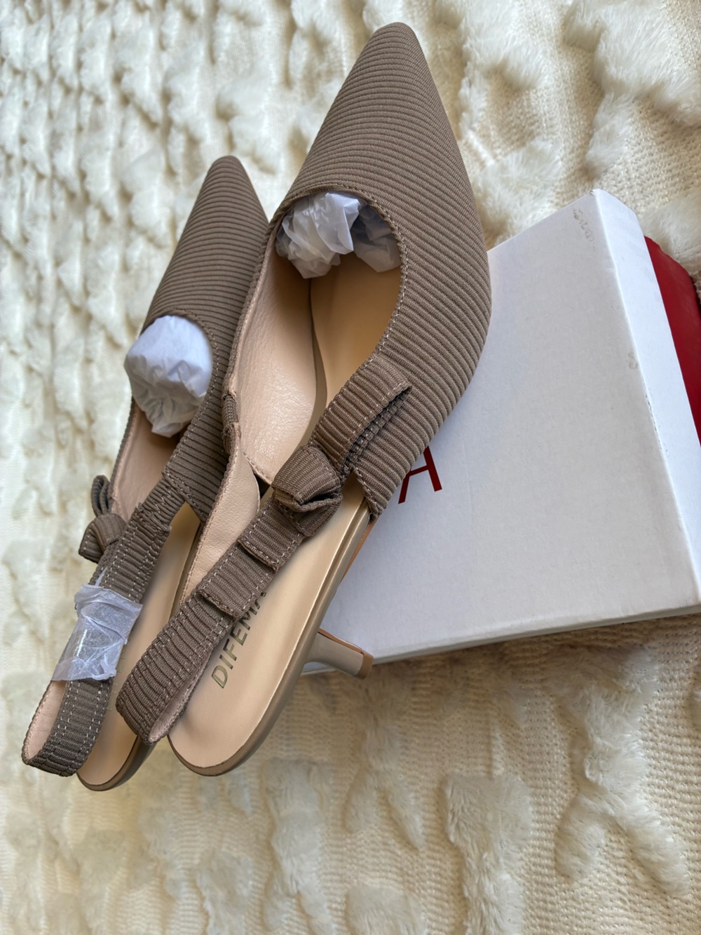 Ashley By 26 International Ribbed Slingback Kitten Heels in Taupe 11